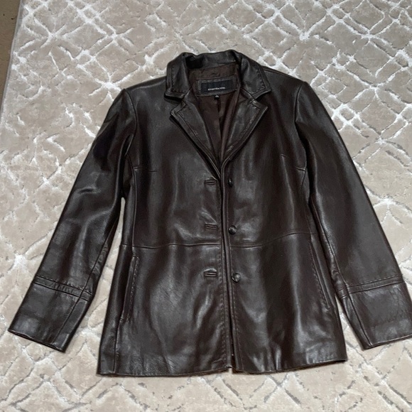 JONES NEW YORK BROWN LEATHER JACKET - Picture 1 of 4